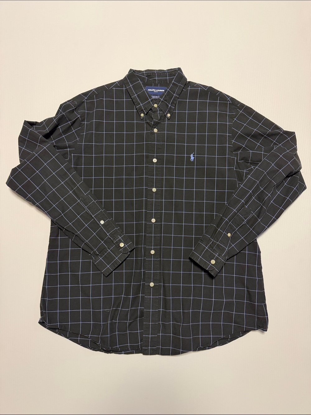Polo by Ralph GOLF Lauren Black Button-Down Shirt with Blue Windowpane